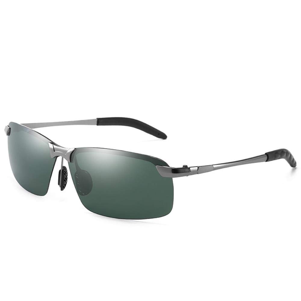 Polarized lens Men's Night Vision Sunglasses Outdoor Riding Color Day and Night Sunglasses,Gun box dark green sheet