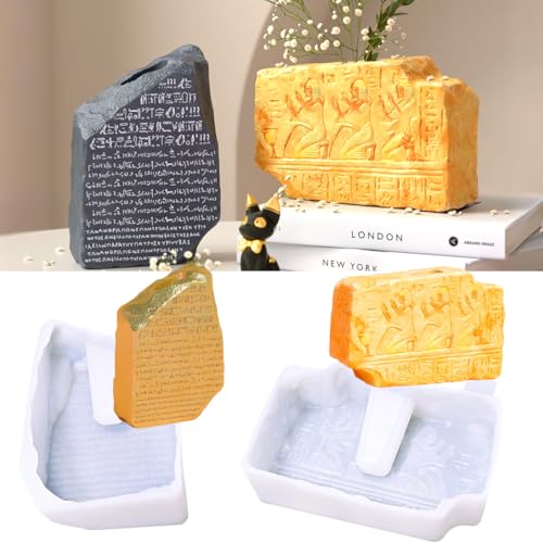 2 Pack Stone Resin Mold Silicone Molds, British Museum Inspired Plaster Silicone Molds, Rosetta and Egyptian Stone Tablet Silicone Craft Mold for Epoxy Resin Flower Vase Pen Holder Home Decor