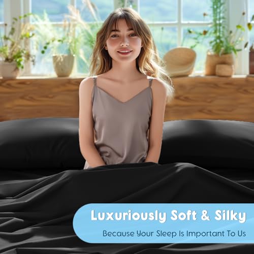 Image of SONORO KATE 1000 Series 100% Egyptian Cotton King Sheets,Extra Deep Pocket | 18-24 Inch Extra Deep Pocket,Soft & Breathable,5-Star Hotel Sateen Bed Sheets,All Season,4pc,Black