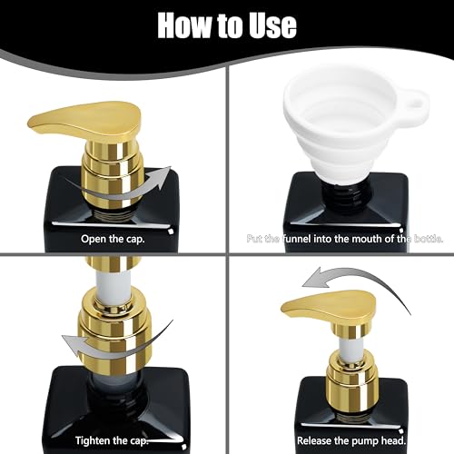 YUEYANG Black Shower Bottles Refillable with Labels, 16.9OZ Pack of 3 Empty Black Shower Dispenser with Gold Pump, Boutique Plastic Bottles for Body Wash, Body Oil4