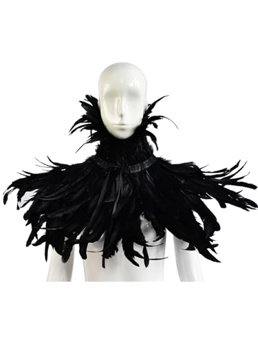 HOMELEX Black Witch Feather Collar Crow Shawl Costume Halloween Swan Wings Accessories Cape for Women - Thumbnail 7