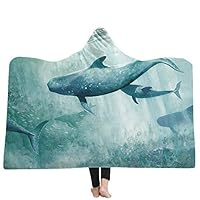Chickw11 Coperta con Cappuccio 3D Animale di Mare, Morbido Pile Inverno Calda Comoda Indossabile Coperta per Adulto Bambino Relax sul Divano TV, in casa (130x150cm,Beige