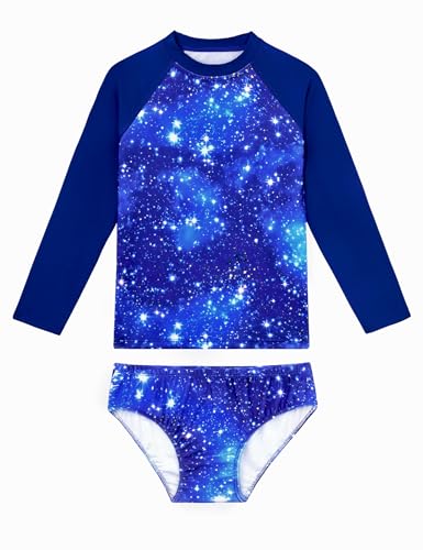 Image of Girls Swimsuit Long Sleeve Rush Guard Bathing Suit Swimwear with Bikini Bottom Sun Protection