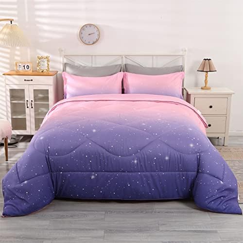 Wowelife Galaxy Bedding Queen, Queen Size Comforter Sets for Teen Girls Pink Purple, Boys and Adults, Premium 5-Piece Space Glitter Comforter Set, Comfortable and Soft 2 41R7CheYguL. AC