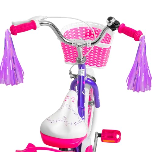 Image of WEIZE Girls Bike for 3-12 Years Old Kids, 14 16 20 Inch Kids Bike with Training Wheels, Streamers, Basket and Doll Seat, Children Bicycles with Coaster Brake, Multiple Colors