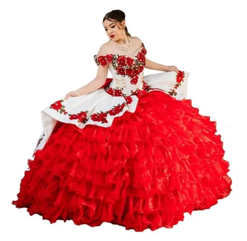 Asulla Off Shoulder Quinceanera Dress with Train Ruffled Tiers Ball Gowns 3D Flowers Sweet 15 16 Princess Dresses