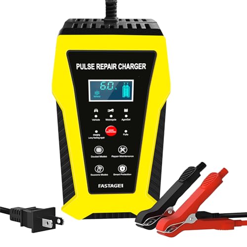 FASTAGEI 6-Amp Battery Charger, 12V 6A Lead Acid Portable Car Battery Charger 4-Stage Trickle Charger Smart Battery Maintainer w/Temp Compensation for Car Truck Lawn Mower Boat Marine