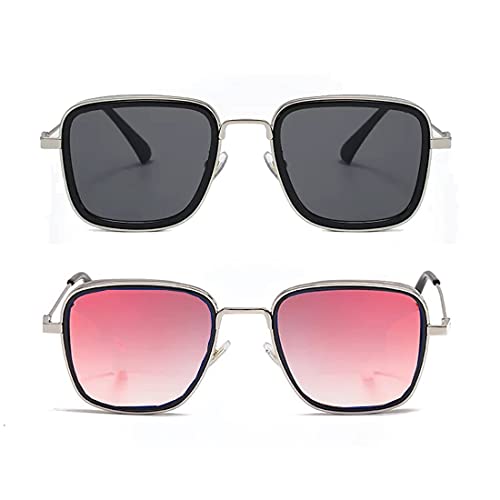 Image of ELEGANTE combo of 2 Square Kabir Singh Sunglasses for Men and Boys, UV Protected Carryminati Sunglasses