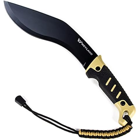 WEYLAND Kukri Machete Knife with Tactical MOLLE Sheath - Fixed Full Tang Steel Blade Machete for Cutting Trees Heavy Duty for Clearing Brush, Yard Work, Gardening, Camping and Hiking Cover