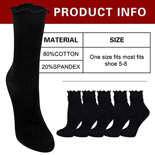Bienvenu Ruffle Slouch Socks for Women, Cute Cotton Crew Socks, Frilly Novelty Knit Socks 5 Pairs4