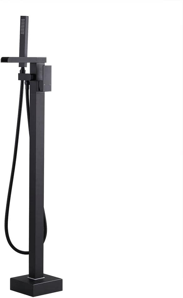 Freestanding Bathtub Faucet Black Tub Filler with Handshower Single Handle Tub Faucet for Bathroom Floor Mounted Shower Faucet in Matte Black