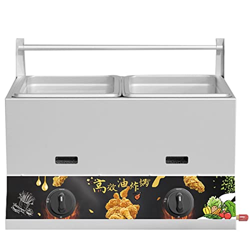 Freidora de Gas Comercial de Acero Inoxidable con Dos cestas, 23 l, Potencia de Fuego Ajustable, extraíble y Lavable, de Acero Inoxidable, para Uso doméstico y Comercial.