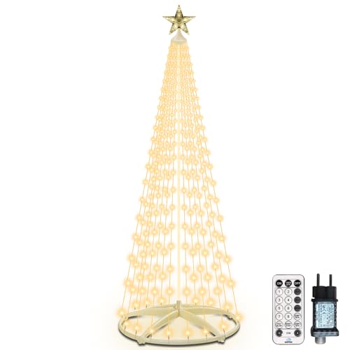 310 LED Weihnachtsbaum, Warmweißes 12 Modi Tannenbaum Lichterbaum Weihnachtsdeko mit Fernsteuerung, Timer & Helligkeitseinstellung Weihnachtsbaum Metall Kegelform für Garten Party Deko Aussen