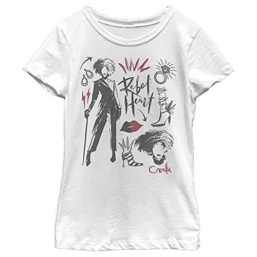Fifth Sun Disney Cruella Fashion Sketches Girls Short Sleeve Tee Shirt