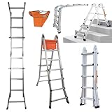 Hooha Mehrzweckleiter 5M 4x5 Teleskopleiter 4 in 1 Alu Multifunktionsleiter Klappleiter,...