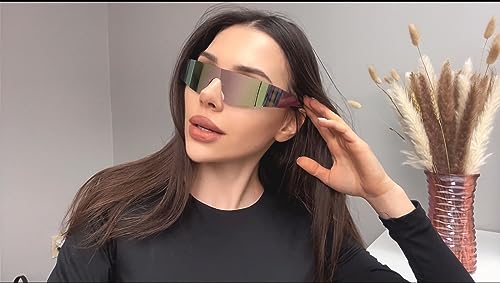 Image of COASION Wrap Around Sunglasses for Women Men Trendy Rimless Futuristic Shades Y2k Shield Flat Top Fashion Eyeglasses