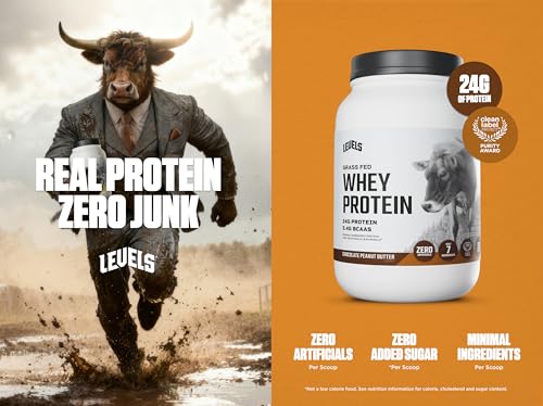 Image of Levels Grass Fed Whey Protein Powder, No Artificials, 24G of Protein, Chocolate Peanut Butter, 2LB