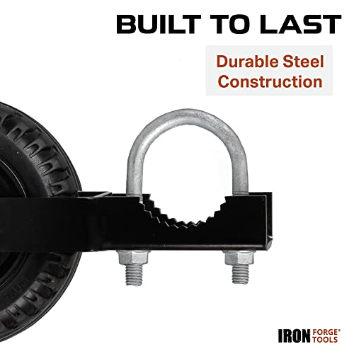 Image of Iron Forge Tools Fence Gate Wheel - 6 Inch Under Mount Rolling Wheels for Wooden or Metal Tube Gates - Heavy Duty Sliding - Adjustable Steel U-Bolts for Easy Mounting