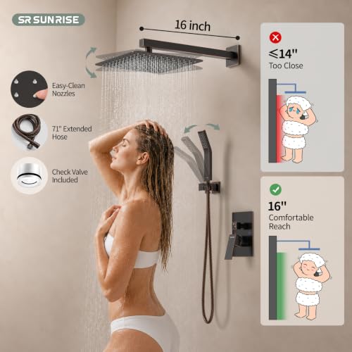Image of SR SUN RISE Shower Faucet Set 12-Inch Rainfall Shower Head ORB
