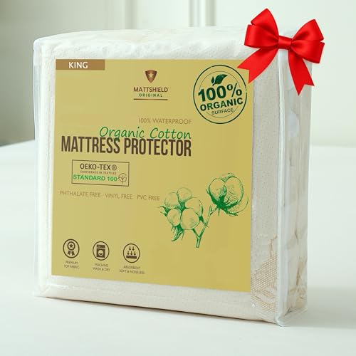 Protector de colchón orgánico Impermeable tamaño King, Funda de colchón Transpirable de algodón orgánico, Comodidad de 200 g/m², Bolsillo Profundo, Comodidad Ajustada