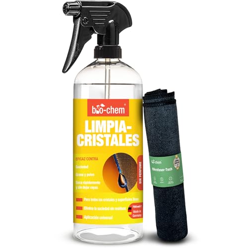 Bio-Chem - Limpiador cristales y superficies acristaladas 750 ml + paño de microfibra - productos y accesorios para la limpieza de superficies de vidrio, espejos, ventanas, automóviles