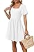 OFEEFAN Women s Casual Dresses White Summer Puff Sleeve Square Neck A-Line Mini Dress with Zipper M