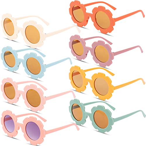 Craftshou 8-Piece Round Flower Sunglasses - Multicolor Flower-Shaped Sunglasses for Kids & Girls