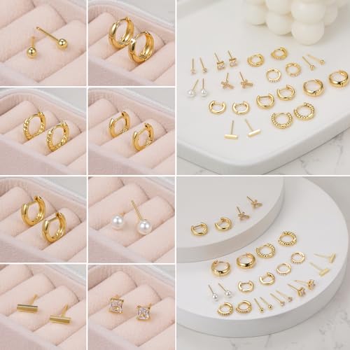 12 Pairs Small Gold Huggie Hoop Earrings Set for Women, 14K Gold Plated Hypoallergenic Tiny Trendy Stud Cartilage Earrings Pack for Jewelry Gifts2