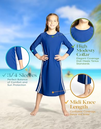 Image of Girl One Piece Modest Long Sleeve Swim Dress