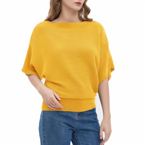 Image of EDSTAR Women Dolman Batwing Sleeves Knitted Sweaters Winter Boat Neck Pullovers Tops