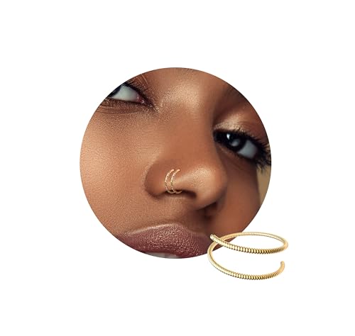 Jolliz Gold Double Nose Hoop Spiral 14k Hammered Gold Filled Nostril Ring 2 In 1 Hoop Piercing