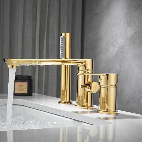 Robinet 3 trous en laiton doré rotatif pour réparer les fuites de baignoire