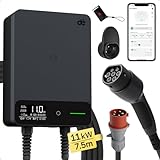 dé Typ 2 Wallbox 11kW mit APP und RFID, 6-16A 3-Phasen EV-Ladegerät 400V mit 7,5m Ladekabel und Kabelhalter für BEV/PHEV, RCD Typ-B & IP54-Schutz, effiziente Ladestation für Zuhause, schwarz