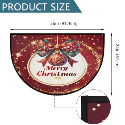 Image of cfpolar Christmas Red Bells Half Round Door Mat Outdoor Entrance Large 24 inchx36 inch Half Circle Welcome Entrance Way Mat Semi Circular Front Door Mat Area Rug for Garage, Patio, High Traffic Areas