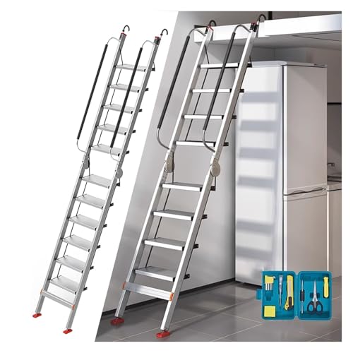 HYLYGFH Escalera de Aluminio para altillo con ángulo Ajustable de 3 Posiciones para techos, Salidas de Emergencia y Escapes de Incendios, 13 peldaños, 3,75 m