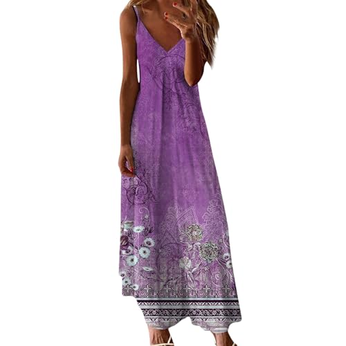 Damen Kleider Sommer, Baumwollkleid Damen Sommer, Sommerkleider Leicht Und Luftig Strandkleid Ärmelloses Spaghettiträger Kleider V Ausschnitt Boho...