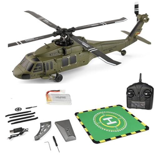 GOUX Remote Control Helicopter for Beginner, WL K170 Black Hawk UH-60L 170 Size 2.4G 4CH Flybarless RC Helicopter with Adjustable Left and Right Hand Throttle (RTF Version)