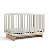 STORKCRAFT Santorini Deluxe 5-in-1 Convertible Crib with Bonus Toddler Guardrail (Frosted Oat with Driftwood) – GREENGUARD Gold Certified, Includes Toddler Guardrail, Fits Standard Crib Mattress