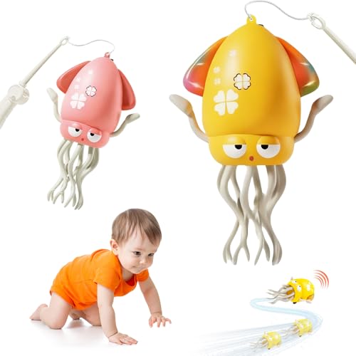 イカ おもちゃ ダンシングイカ 踊る 動く 自動障害物回避 LED 音楽 USB充電式 釣り竿付きSNSで話題 ゆらゆらイカちゃん 電動おもちゃ フィジェットトイ 子供向けロボット 誕生日 クリスマス プレゼント (黄色)