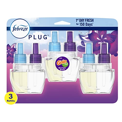 Febreze Plug In Air Freshener, Odor-Fighting Scented Oil Refill, Gain Moonlight Breeze, 3 Refills