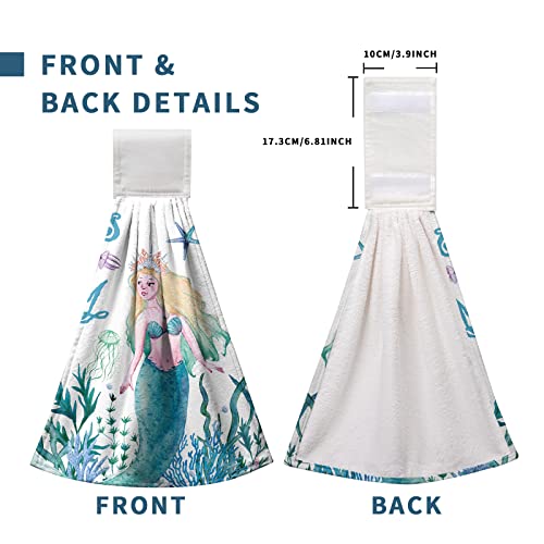 Kwlegh Fantasy Mermaid Hanging Kitchen Towels Set Of 2 Underwater Jellyfish Hand Towel With Hanging Loop Summer Beach Bathroom Hand Towels Soft Absorbent Tie Towels For Bathroom Kitchen 12X17 Inch #TOP2