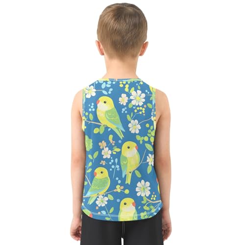 Boys' Tank Top Shirt Green Parrot Flower Pattern Sleeveless T-Shirts3