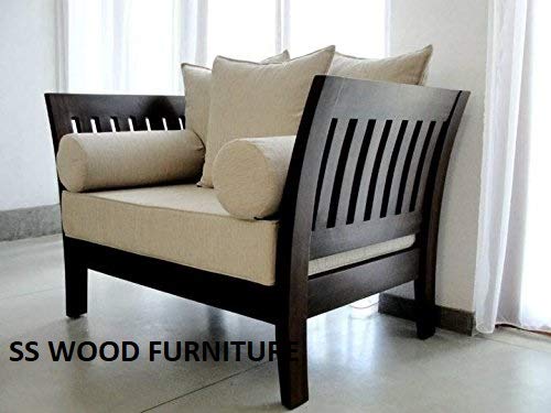 Image of Sheesham Solid Wood Curved Walnut Finish 5-Seater Sofa Set for Living Room