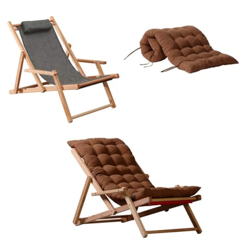 Tumbona Silla reclinable de jardín Tumbonas Tumbonas de Madera sillas de Playa con Almohadilla de algodón Acolchada para Beach Yard Pool, Brown para Viajes en Interiores y Exteriores