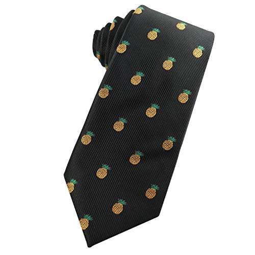 KOOELLE Mens Novelty Necktie Pineapples Tropical Fruits Jacquard Black Ties