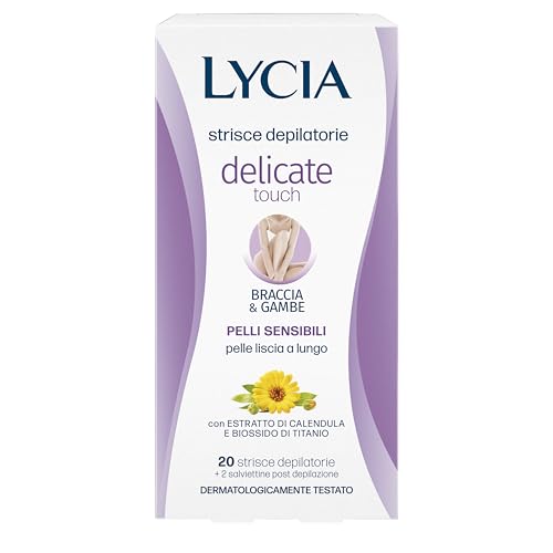 Lycia - Tiras depilatorias para piernas y brazos, tacto delicado, con dióxido de titanio y extracto de caléndula, sin perfume, colorantes ni conservantes, 20 tiras