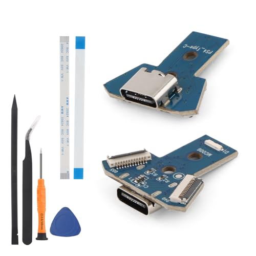 RongZy 2 Stück für PS4 Ladebuchse Upgrade von Micro USB auf USB Typ-C Dock Connector für PS4 JDS-040/050/055 USB Ladebuchse Anschluss Konsole DIY Zubehör (mit Reparaturwerkzeugen)