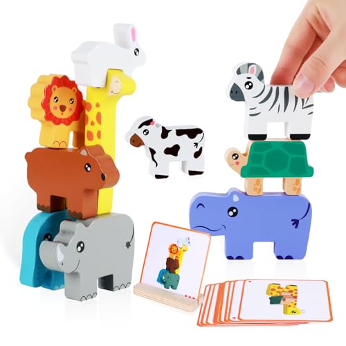 OSLINE Montessori Toys for 1 2 3 Year Old Boys Girls Gifts,Building Blocks Animal Stacking Toys for 2-5 Year Olds- Christmas Easter Birthday Gift (Blocks-2)