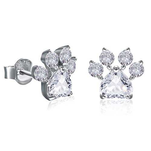 Meow star Patte de Chat Boucles Oreilles en Argent 925 Boucles Oreilles Mignon Patte Chien Bijoux Cadeaux Idéal Noël pour Propriétaires Animaux (White)
