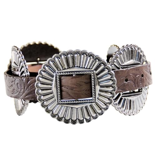 Leather Belts for Women Men Cowboy Cowgirl Antique Carved Western Floral Solid Metal Multi-Buckle Fits 28mm Strap(100cm/waist:32